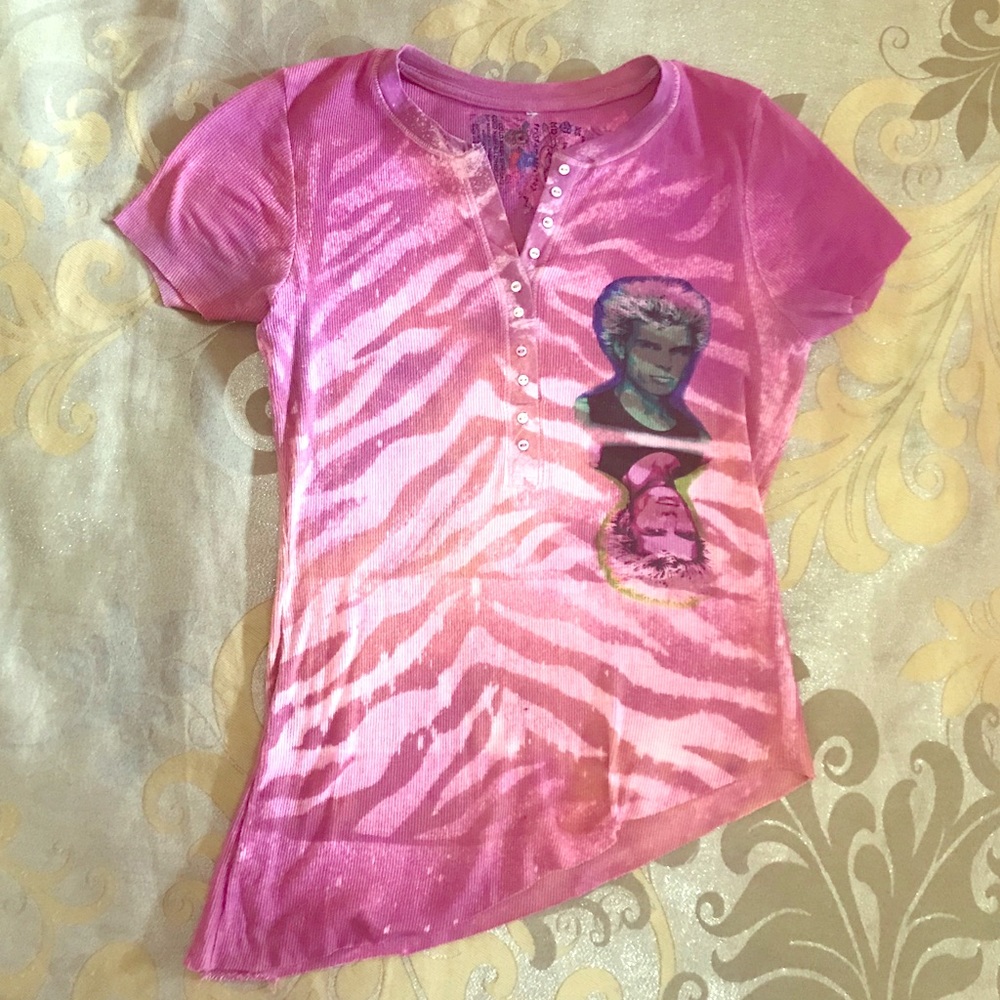 Custom dye punk t-shirt pink tiger stripe